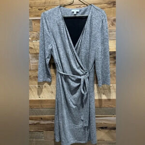 H by Halston wrap dress midi lined vneck 3/4 sleeve light knit luxury gray USM